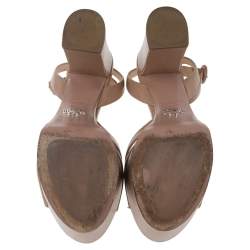 Prada Beige Patent Leather Platform Ankle Strap Sandals Size 35.5