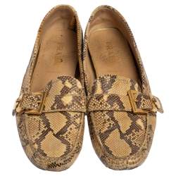 Pre Owned Prada Beige/Brown Python Buckle Detail Loafers Size 37
