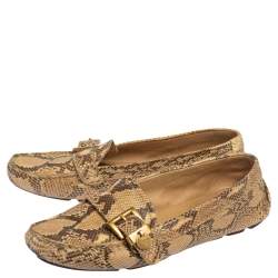 Pre Owned Prada Beige/Brown Python Buckle Detail Loafers Size 37