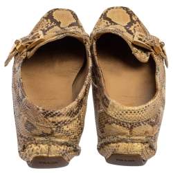 Pre Owned Prada Beige/Brown Python Buckle Detail Loafers Size 37
