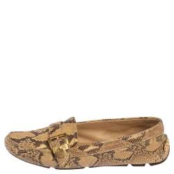 Pre Owned Prada Beige/Brown Python Buckle Detail Loafers Size 37