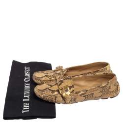 Pre Owned Prada Beige/Brown Python Buckle Detail Loafers Size 37