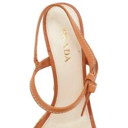 Pre Owned Prada Tan Leather Platform Ankle Strap Sandals Size 39.5