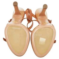 Pre Owned Prada Tan Leather Platform Ankle Strap Sandals Size 39.5