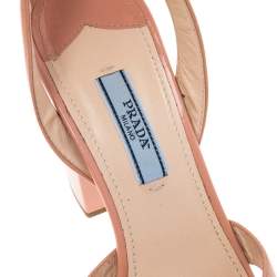 Pre Owned Prada Beige Patent Leather Ankle Strap Block Heel Platform Sandals Size 37