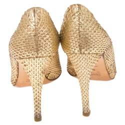 Pre Owned Prada Gold Python Crystal Embellished Peep Toe Pumps Size 37