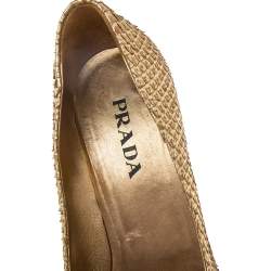 Pre Owned Prada Gold Python Crystal Embellished Peep Toe Pumps Size 37