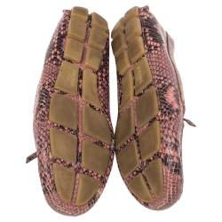 Pre Owned Prada Pink Python Embossed Leather Bow Slip On Loafers Size 37