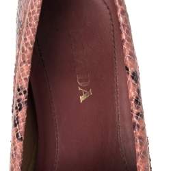 Pre Owned Prada Pink Python Embossed Leather Bow Slip On Loafers Size 37