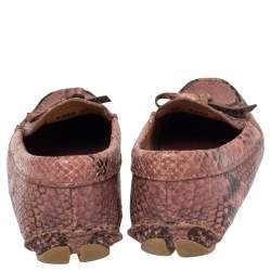 Pre Owned Prada Pink Python Embossed Leather Bow Slip On Loafers Size 37