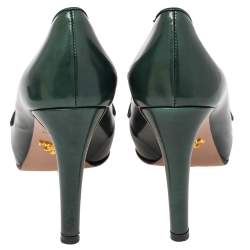 Pre Owned Prada Dark Green Leather Loafer Pumps Size 37