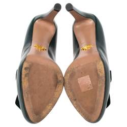 Pre Owned Prada Dark Green Leather Loafer Pumps Size 37