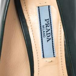 Pre Owned Prada Dark Green Leather Loafer Pumps Size 37