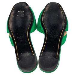 Pre Owned Prada Green Suede Crystal Embellished Flat Sandals Size 37.5