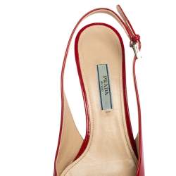 Pre Owned Prada Red Patent Leather Pointed Toe Slingback Sandals Size 36.5