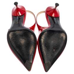 Pre Owned Prada Red Patent Leather Pointed Toe Slingback Sandals Size 36.5