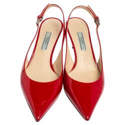 Pre Owned Prada Red Patent Leather Pointed Toe Slingback Sandals Size 36.5