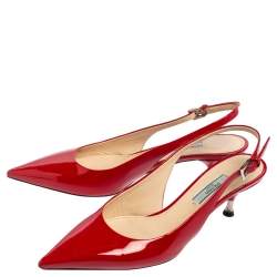 Pre Owned Prada Red Patent Leather Pointed Toe Slingback Sandals Size 36.5