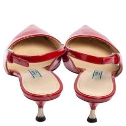 Pre Owned Prada Red Patent Leather Pointed Toe Slingback Sandals Size 36.5
