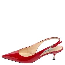 Pre Owned Prada Red Patent Leather Pointed Toe Slingback Sandals Size 36.5