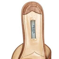 Pre Owned Prada  Brown Ostrich Leather Flat Sandals Size 37