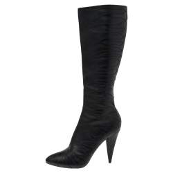 مملوكة مسبقًا Prada Black Leather Knee Length Boots Size 40