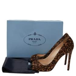 Pre Owned Prada Brown/Beige Leopard Print Calf Hair Peep Toe Pumps Size 40