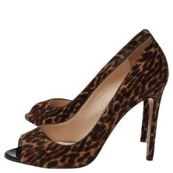 Pre Owned Prada Brown/Beige Leopard Print Calf Hair Peep Toe Pumps Size 40