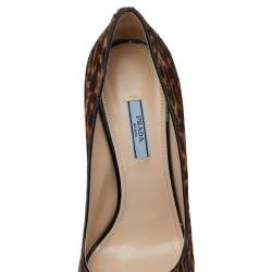 Pre Owned Prada Brown/Beige Leopard Print Calf Hair Peep Toe Pumps Size 40
