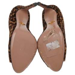 Pre Owned Prada Brown/Beige Leopard Print Calf Hair Peep Toe Pumps Size 40