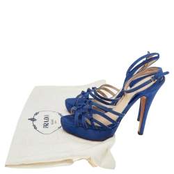 Pre Owned Prada Blue Suede Slingback Sandals Size 37.5