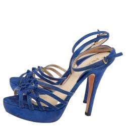 Pre Owned Prada Blue Suede Slingback Sandals Size 37.5