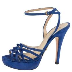 Pre Owned Prada Blue Suede Slingback Sandals Size 37.5