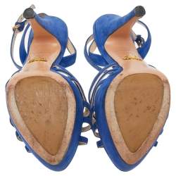 Pre Owned Prada Blue Suede Slingback Sandals Size 37.5