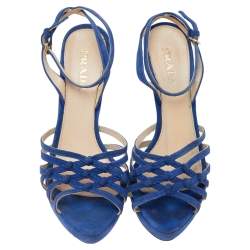 Pre Owned Prada Blue Suede Slingback Sandals Size 37.5