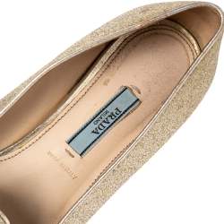Pre Owned Prada Gold Glitter Smoking Slippers Size 37