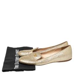 Pre Owned Prada Gold Glitter Smoking Slippers Size 37