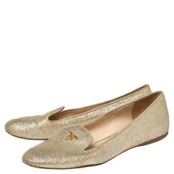 Pre Owned Prada Gold Glitter Smoking Slippers Size 37