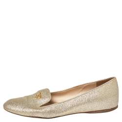 Pre Owned Prada Gold Glitter Smoking Slippers Size 37