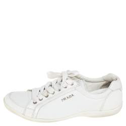 Pre Owned Prada White Leather Lace Up Trainer Sneakers Size 37