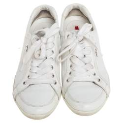Pre Owned Prada White Leather Lace Up Trainer Sneakers Size 37