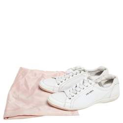 Pre Owned Prada White Leather Lace Up Trainer Sneakers Size 37