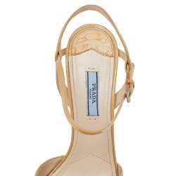 Pre Owned Prada Beige Patent Leather Cross Strap Peep Toe Platform Sandals Size 39