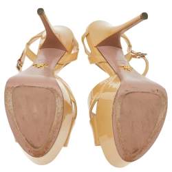 Pre Owned Prada Beige Patent Leather Cross Strap Peep Toe Platform Sandals Size 39