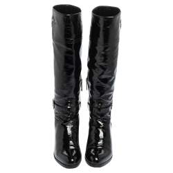 Pre Owned Prada Black Patent Leather Knee Length Boots Size 37