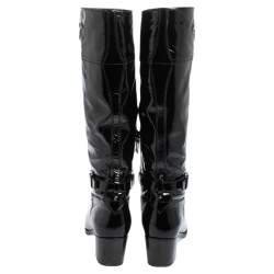 Pre Owned Prada Black Patent Leather Knee Length Boots Size 37