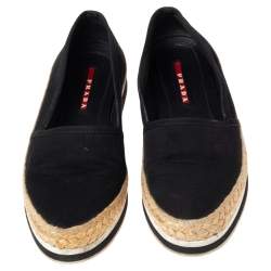 Pre Owned Prada Black Canvas Espadrille Sneakers Size 35.5