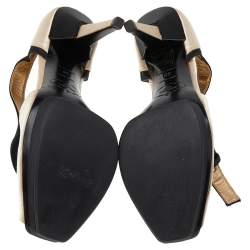 Pre Owned Prada Beige/Black Satin Slingback Sandals Size 38