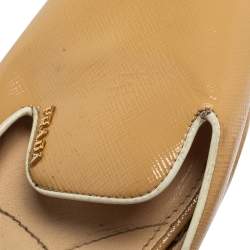 Prada Beige Patent Saffiano Leather Flat Slides Size 37