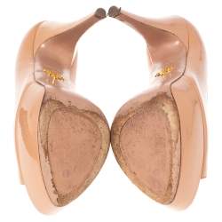 Pre Owned Prada Beige Patent Leather Peep Toe Platform Pumps Size 39